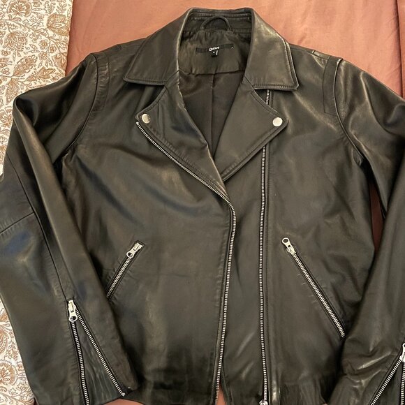 Black 100% Washed Leather Biker Jacket - Picture 1 of 5